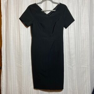 Banana Republic Black V Neck Sheath Dress Short Sleeve Petite 4 Business Career